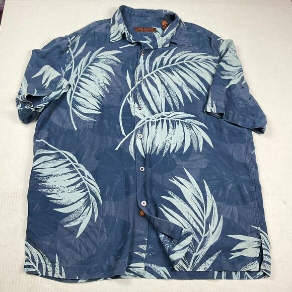 Tori Richard Mens Silk Blend Button Up Shirt Blue Leaf Print Short Sleeve Medium - Picture 1 of 10